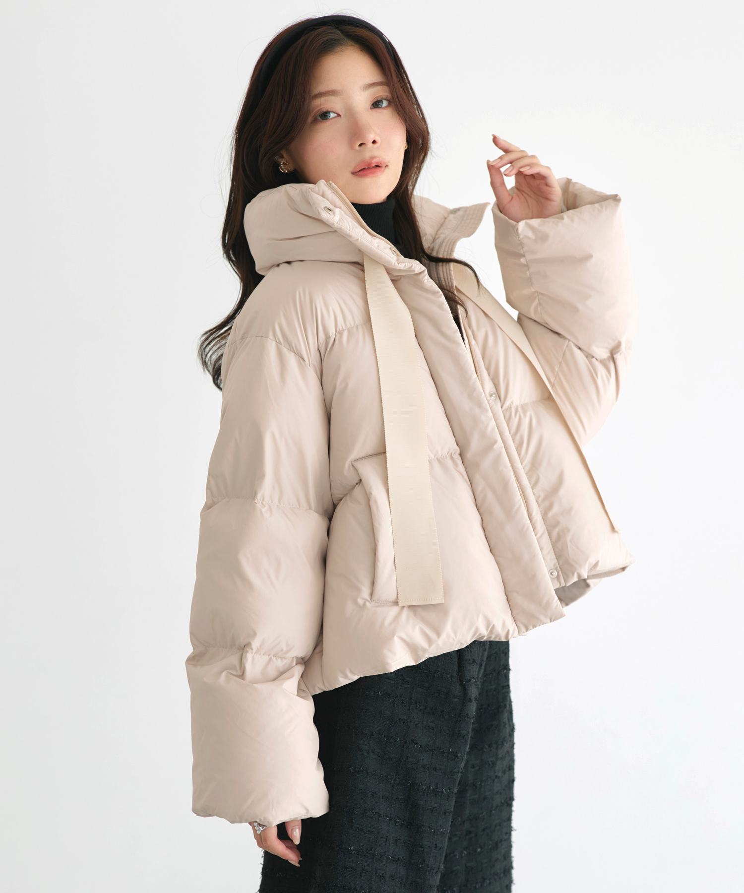 グログランリボンフレンチダウンショートコート