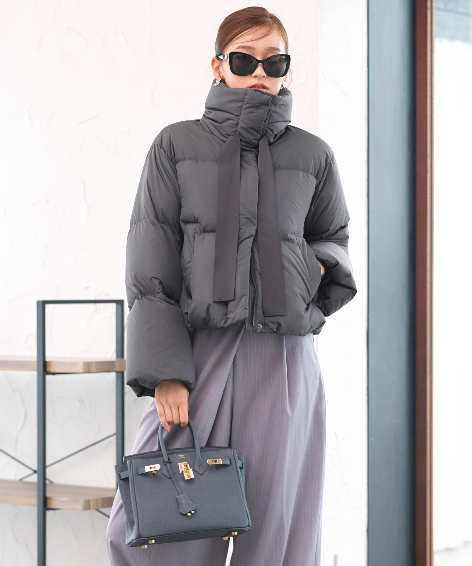 グログランリボンフレンチダウンショートコート